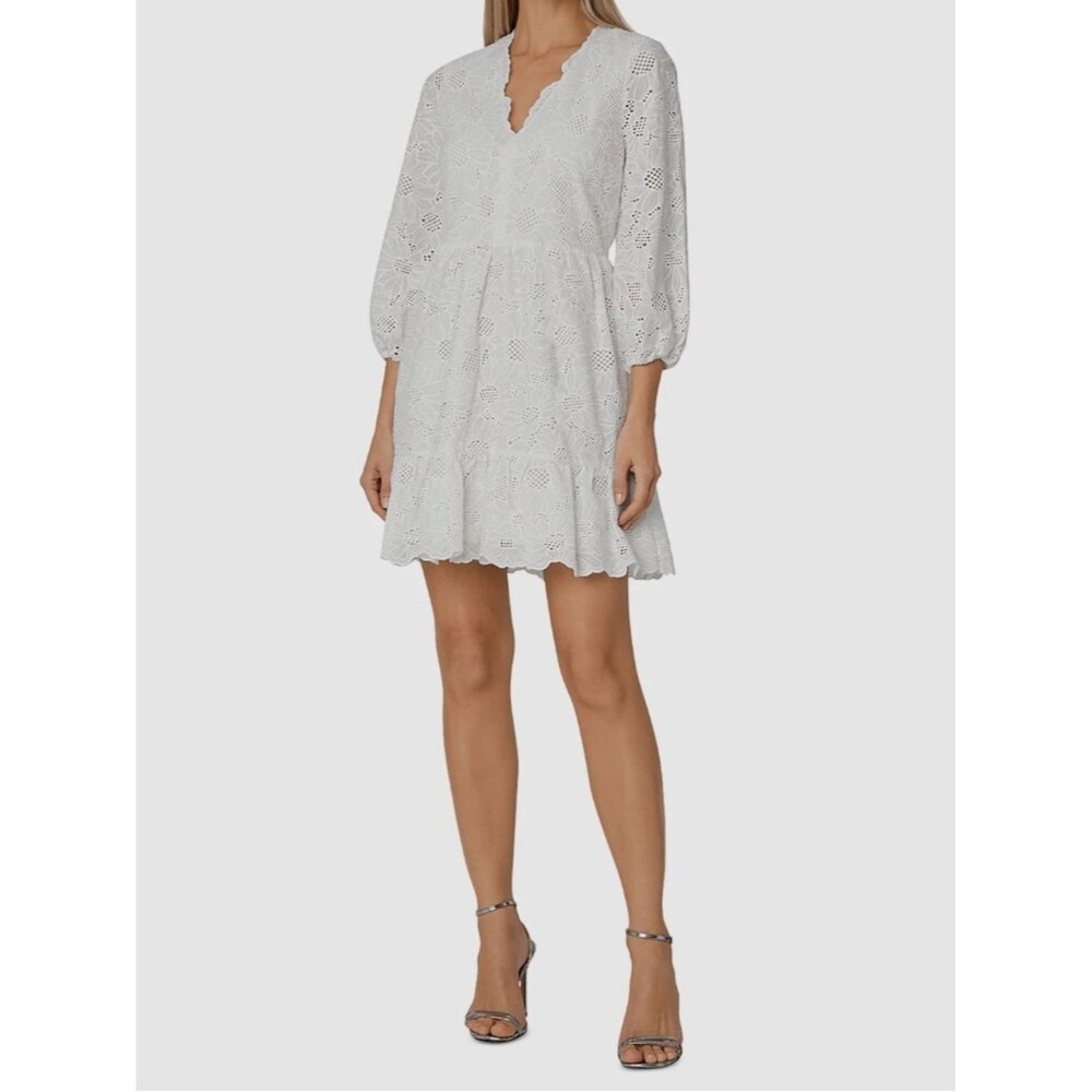 MILLY Women's White Floral Eyelet
V-Neck Brielle A-Line Dress